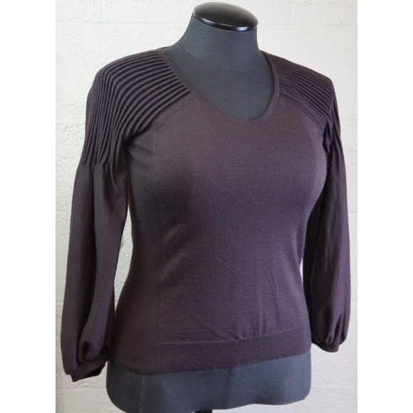 CELINE Cashmere / Silk Pleated Shoulder Plum Sweater Size L